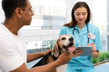 Veterinaria atendiendo a una mascota